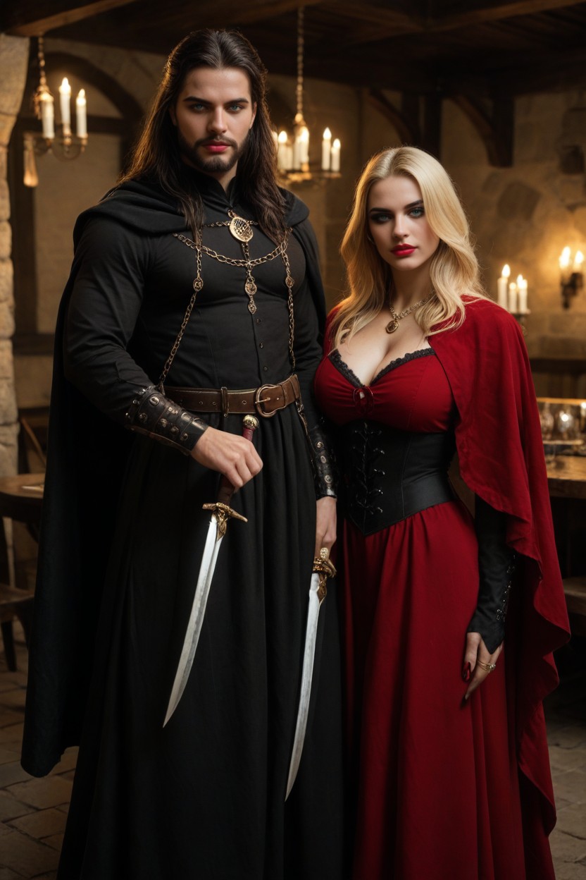 Hard Muscles, Medieval Woman, A Heavy Golden Crescent Chain AI Porn