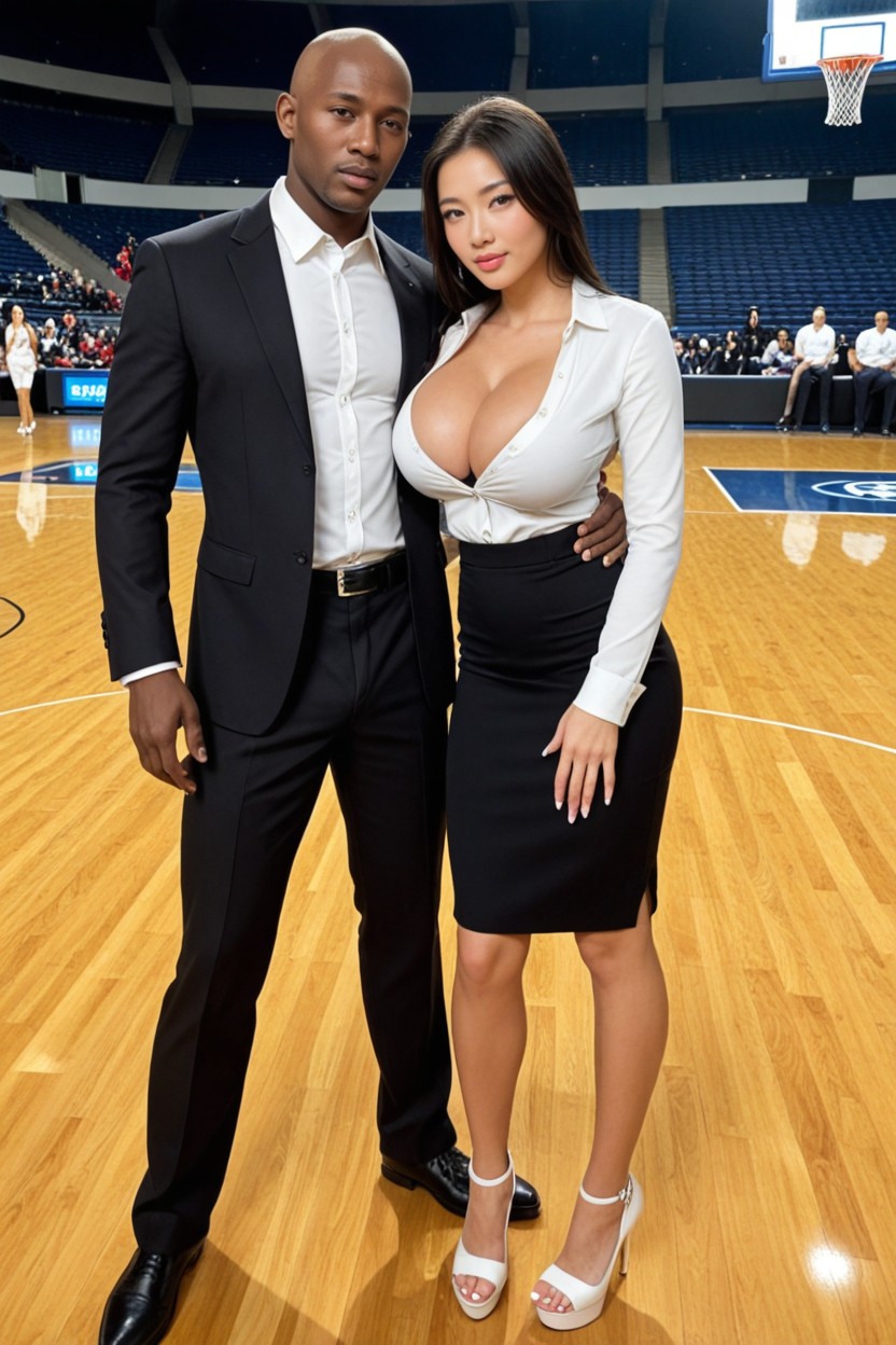 Huge Cleavage, In Basketball Stadium, Perfect Shiny Body AI Porn