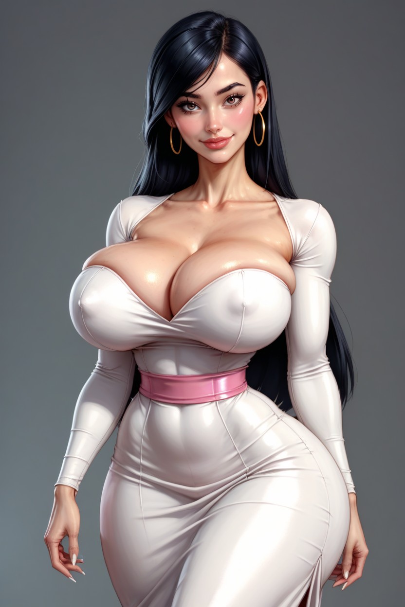 Front View, Long Skirt, Perfectly Shaped Cleavage AI Porn