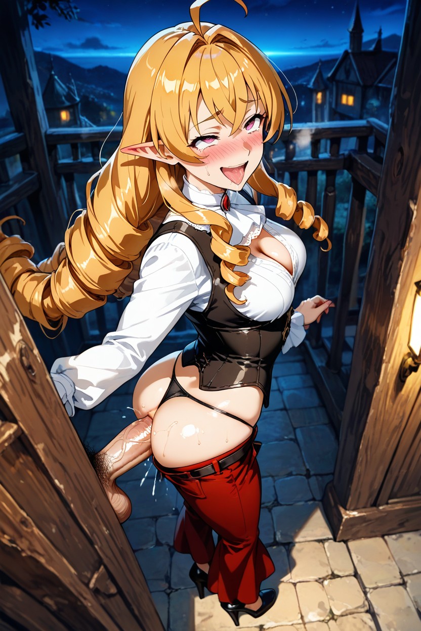 A Black Corset Or Vest That Accentuates Her Waist, Small Breasts, Very Glossy Skin AI Porn