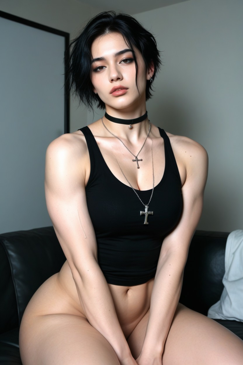 Extremely Albino Skin, Tomboy, Realistic Posture And Pose Matching The Reference AI Porn