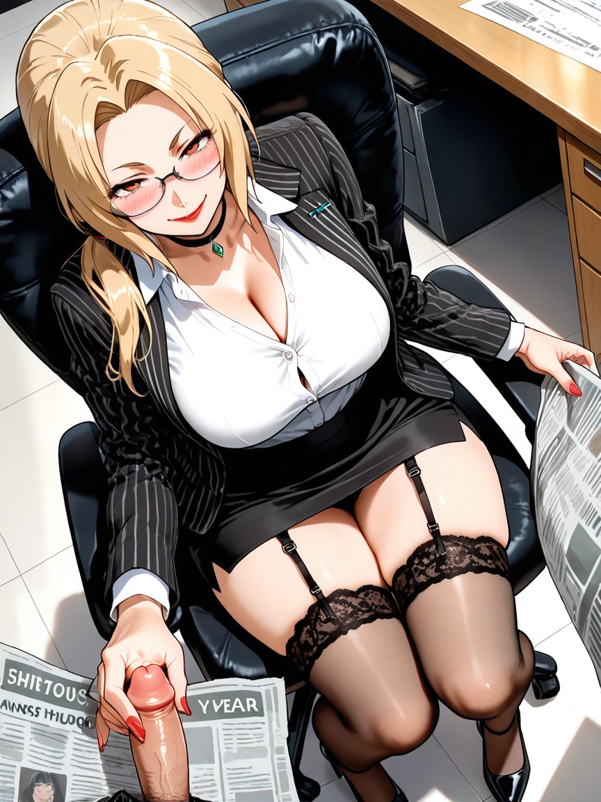 Giving A Handjob, Red Lipstick, Ponytail AI Porn