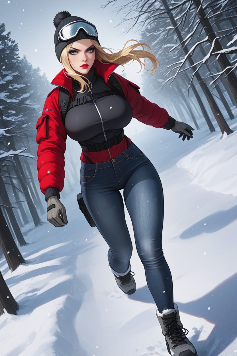 Red Big Lips, Forest, Ski Goggles AI Porn