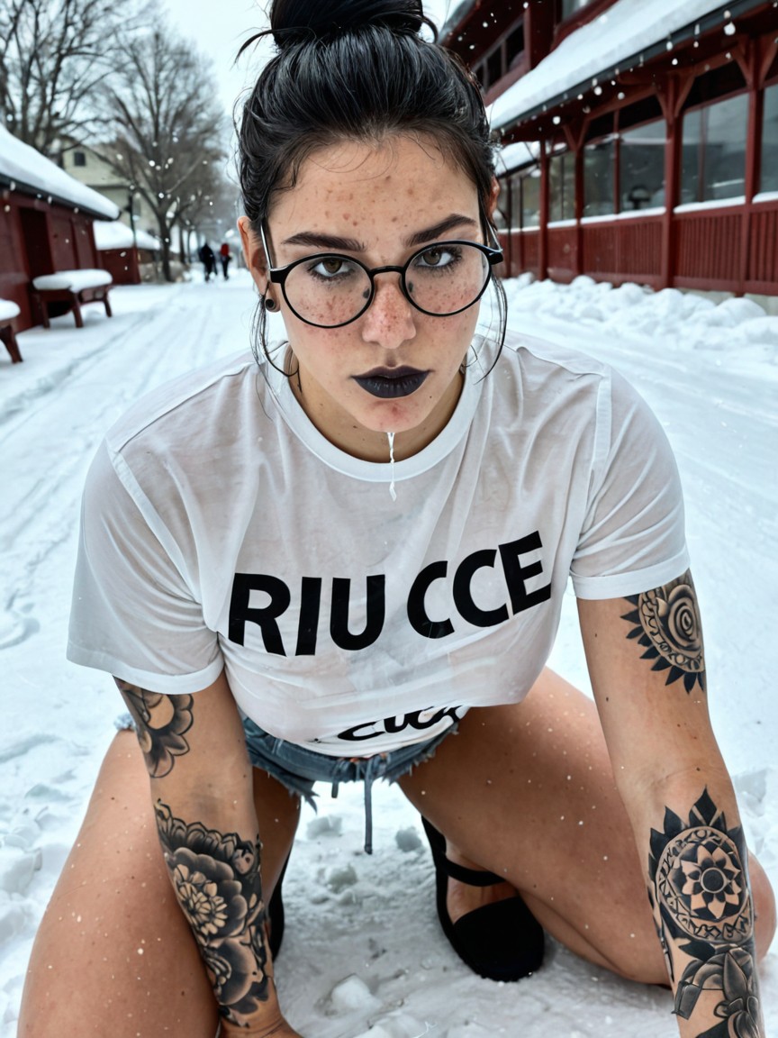 Tattoos On Arms, Hyper Wide Hips, Face Close Up AI Porn