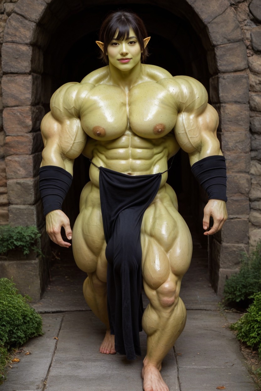 Gigantic Lats, Black Tunic, Gigantic Muscles AI Porn