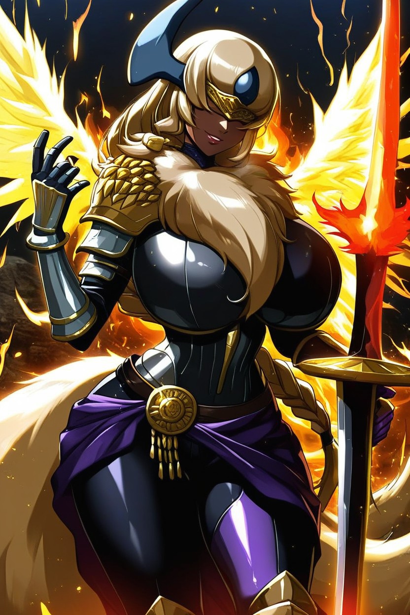 Purple Armor Gauntlets With Gold Fur, 사롱, Smile AI 포르노