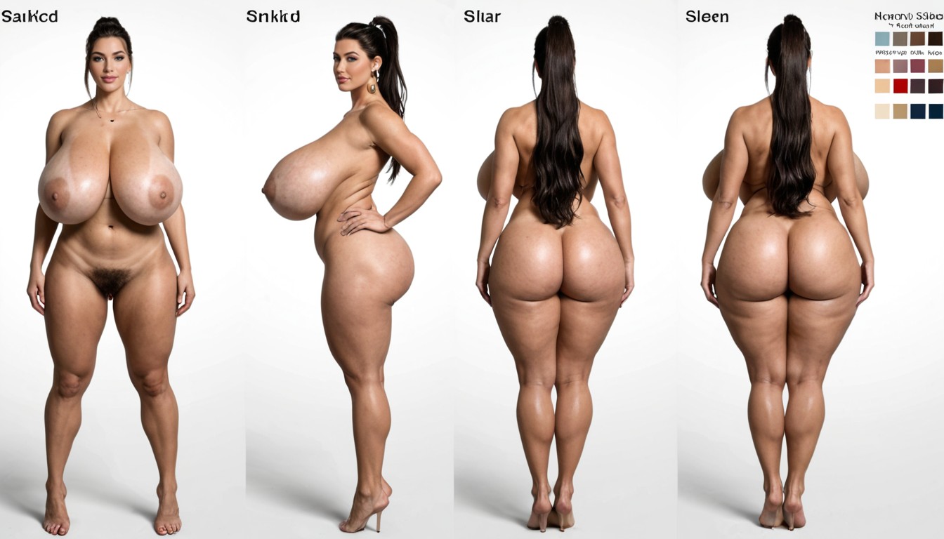 Large Puffy Nipples, Arms At Sides, Full Body AI Porn