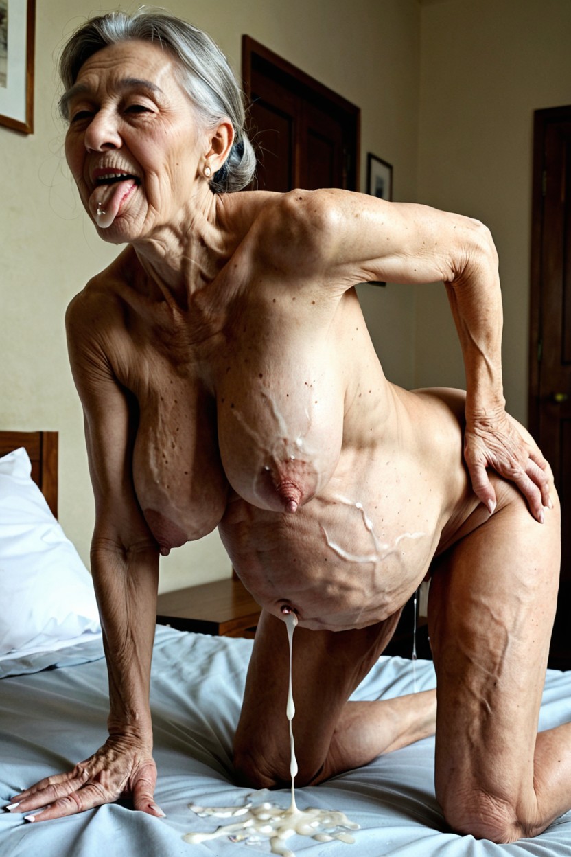 Aged Woman, Skinny, Enormous Pregnant Belly AI Porn