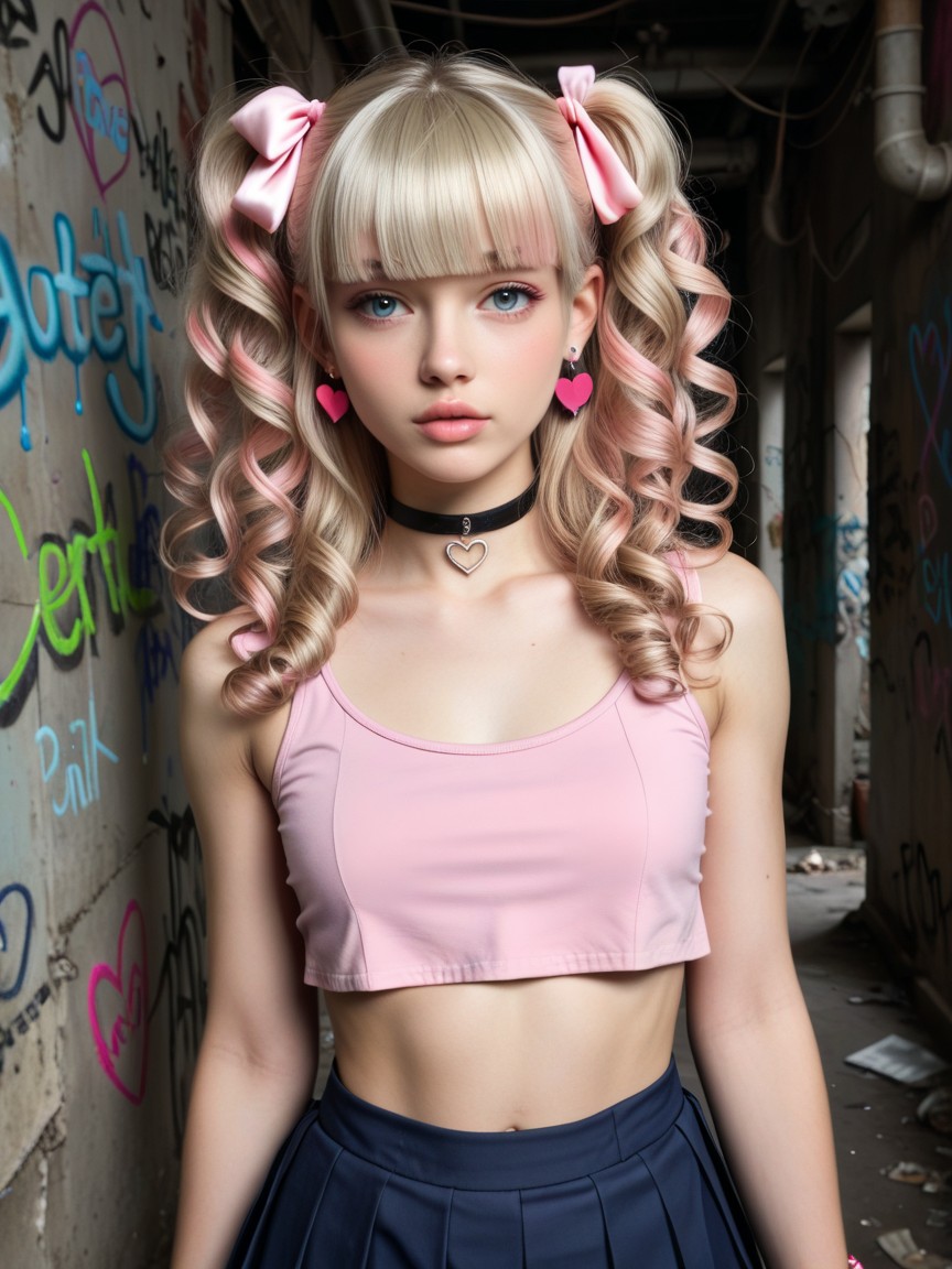 Pastel Pink Sexy Crop Top, Visible Abdomen, Pleated Skirt Porno IA