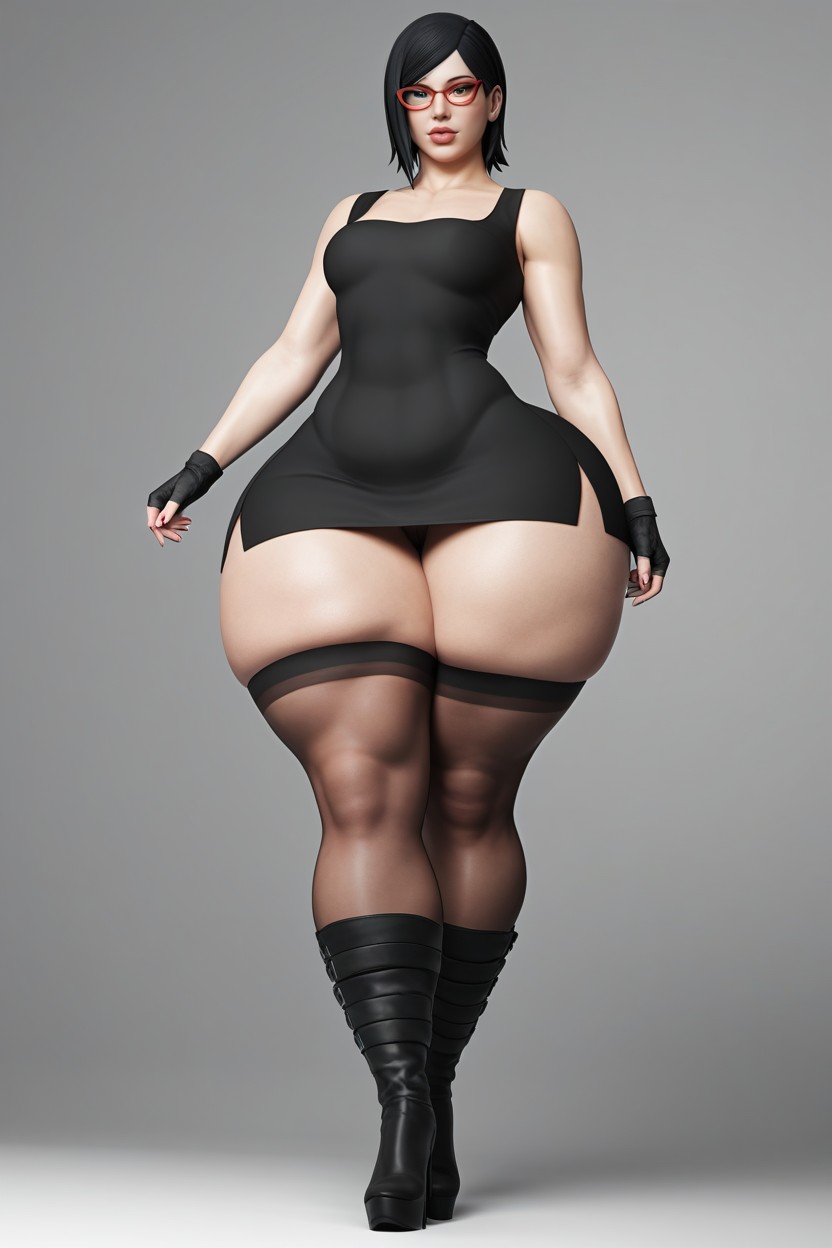 Sexy Curved Body, Thick Ass, Red-framed Glasses AI Porn