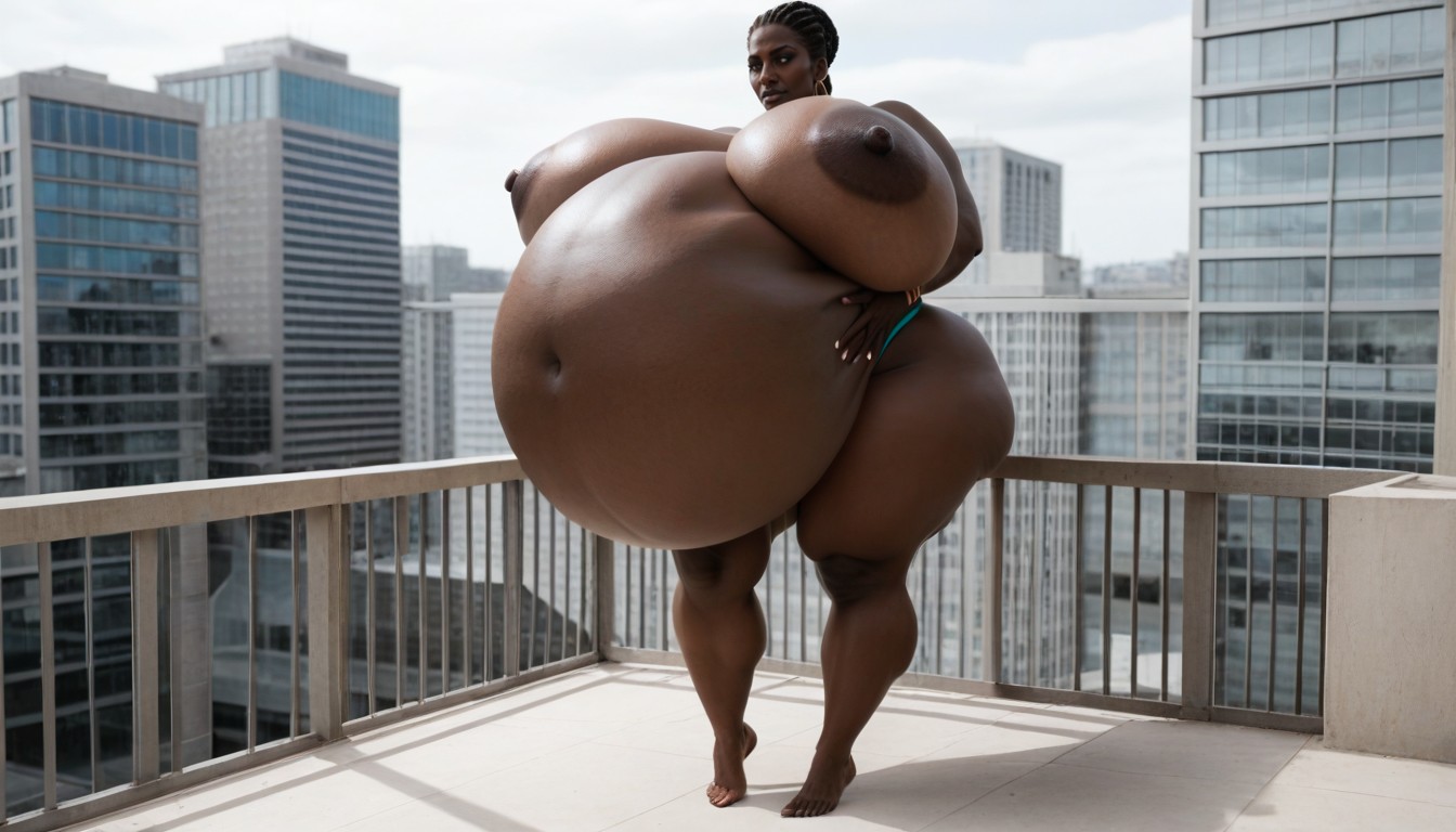 Balcony, African, Hyper Large Breasts AI Porn