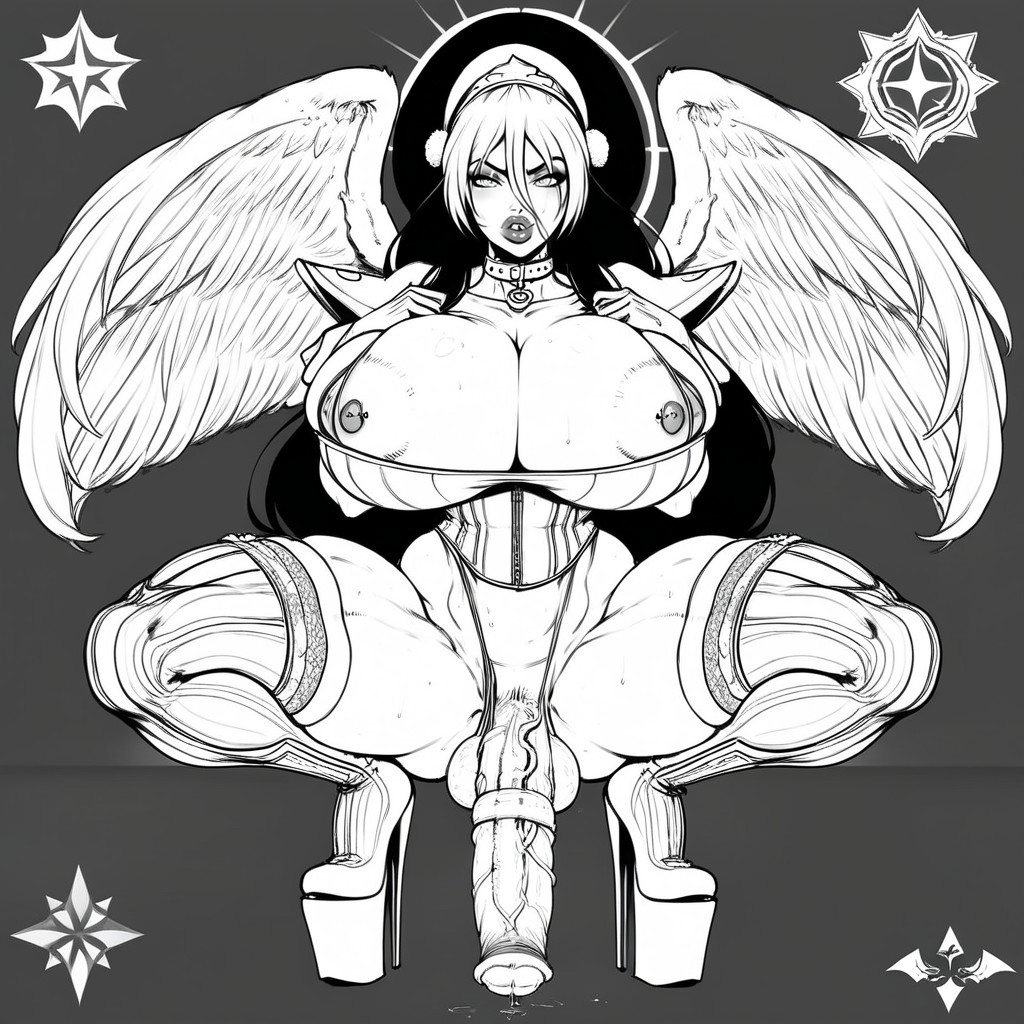 Pouting Big Lips, Armor Thigh High Platform High Heels Boots, Form Fitting Uniform AI Porn