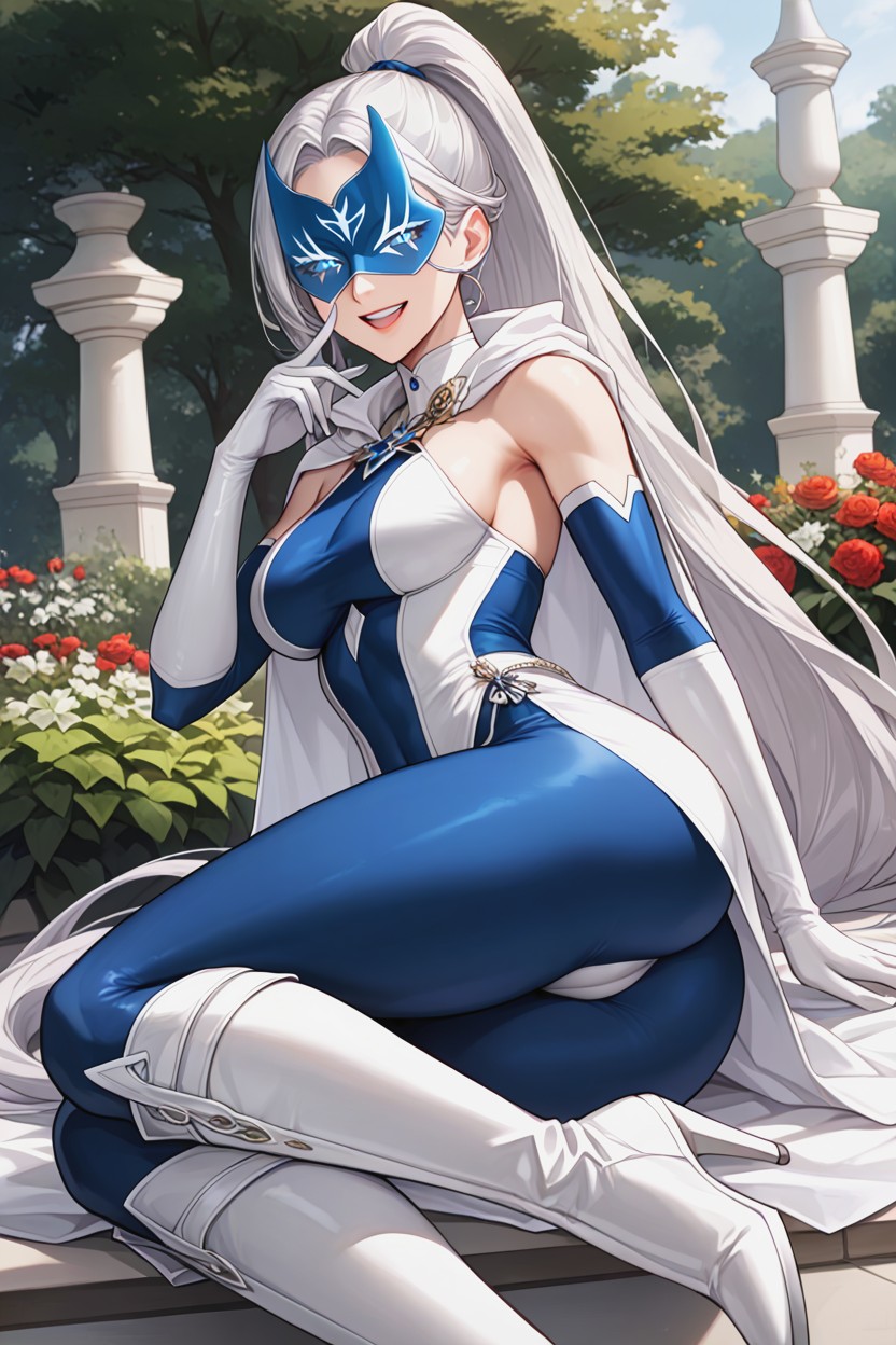 Blue Large Mask With Non-trasparent Oval White Lenses, Bare Teeth, Firm Butts Porno IA