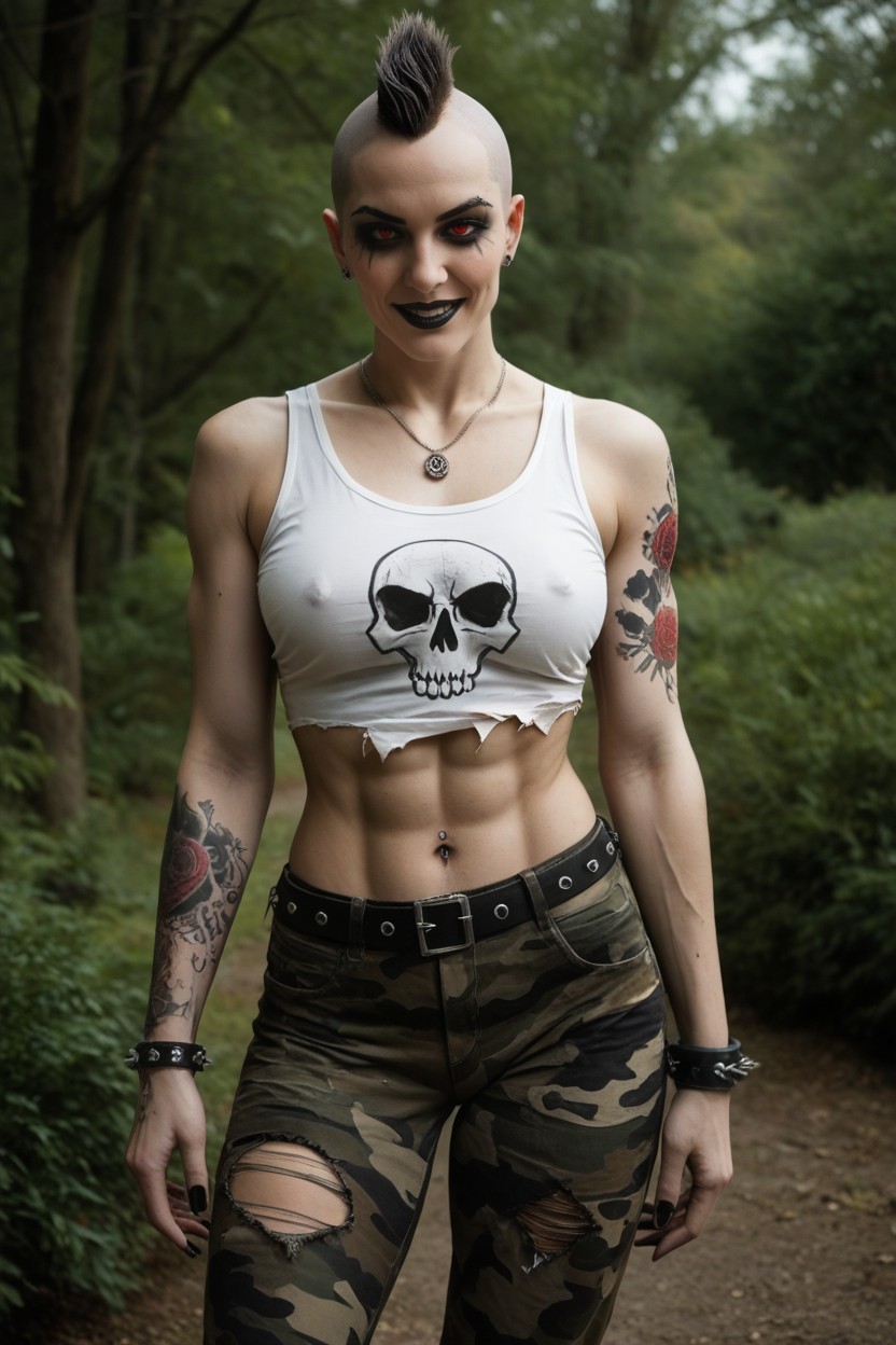 Legs Slightly Apart, Black Lipstick, Crazy Woman AI Porn