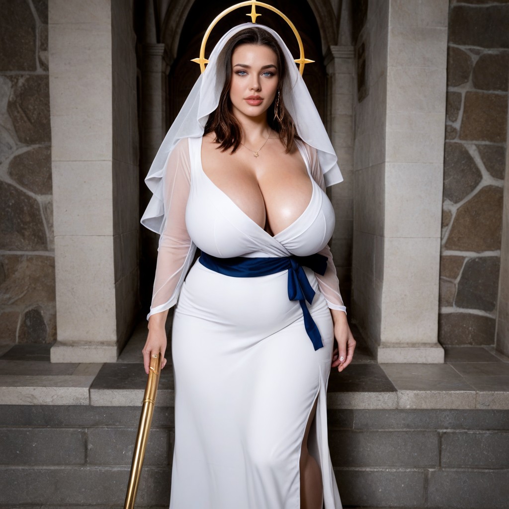 White Long Tube Dress, Church Altar, Fully Clothed Porno IA