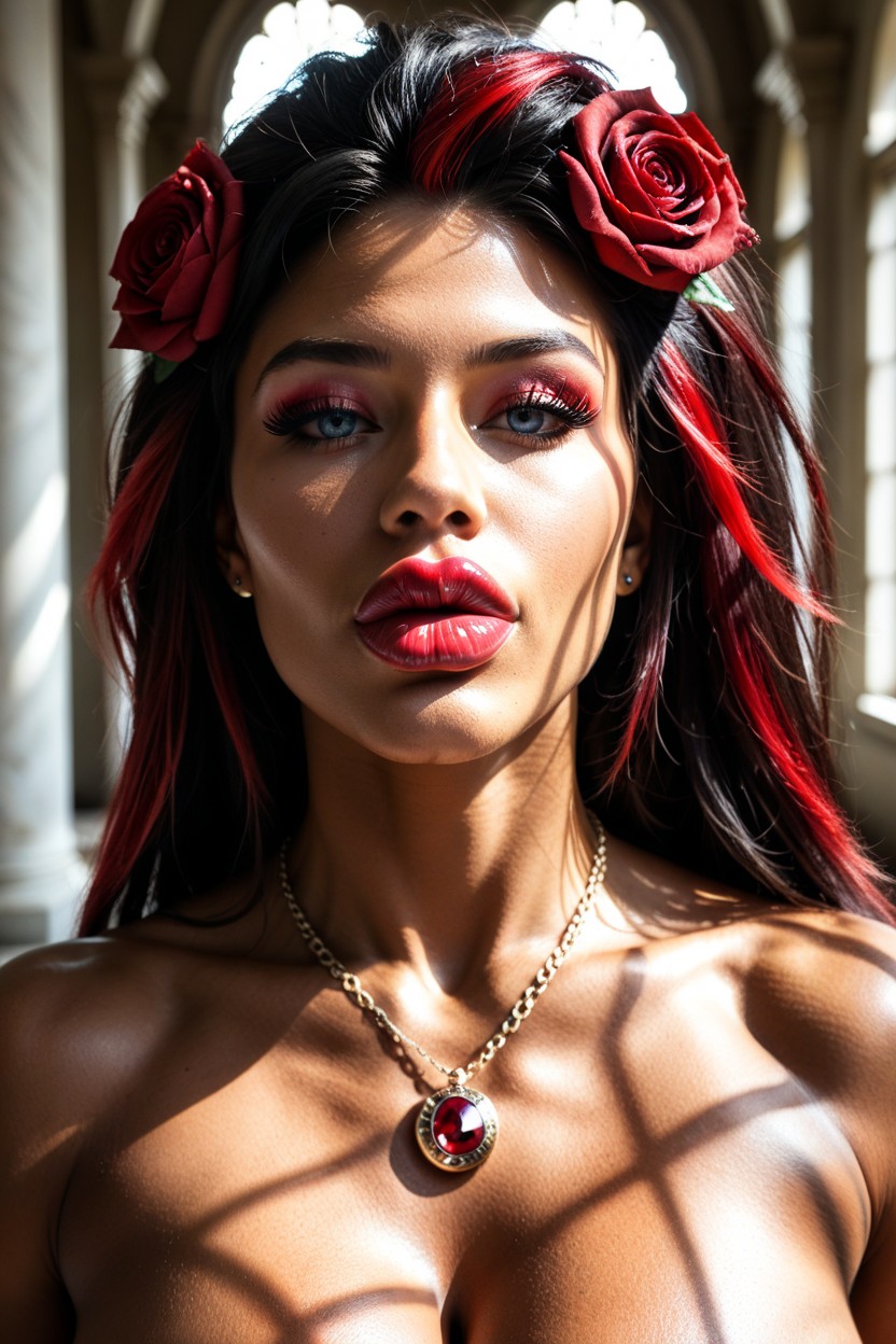 Colossal Lips, Single Rose In Hair, Bouf Hair AIポルノ