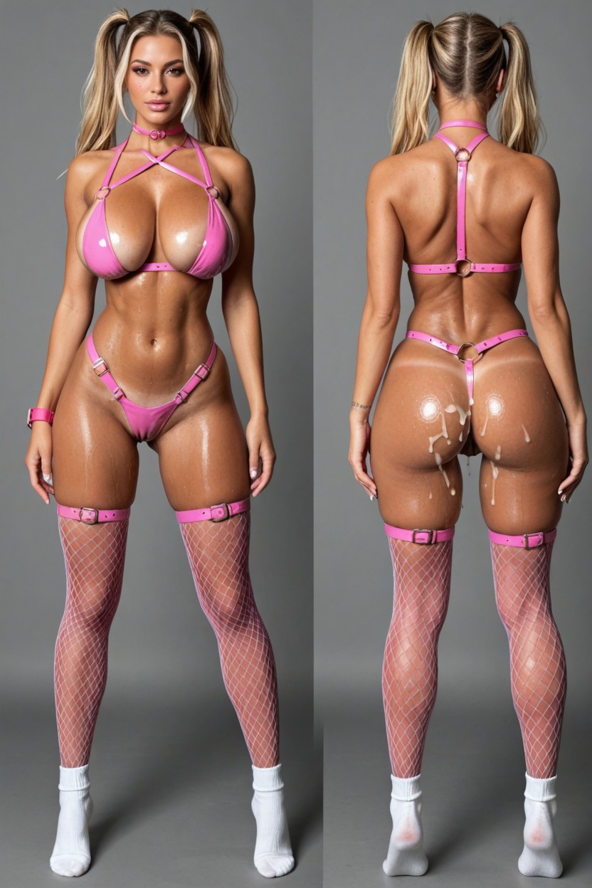 Symmetrical Pose, Open Crotch, Hot Pink Body Harness AIポルノ