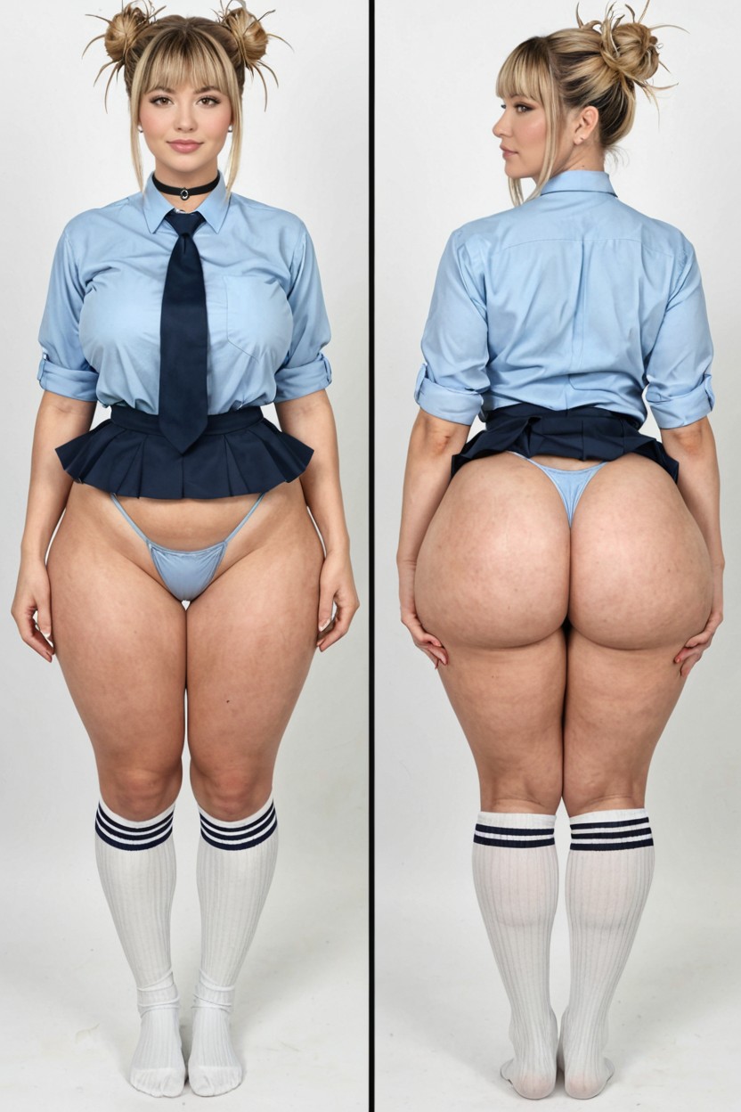 Thick Round Ass Cheeks, Choker, Front View And Back View Pornografia de IA