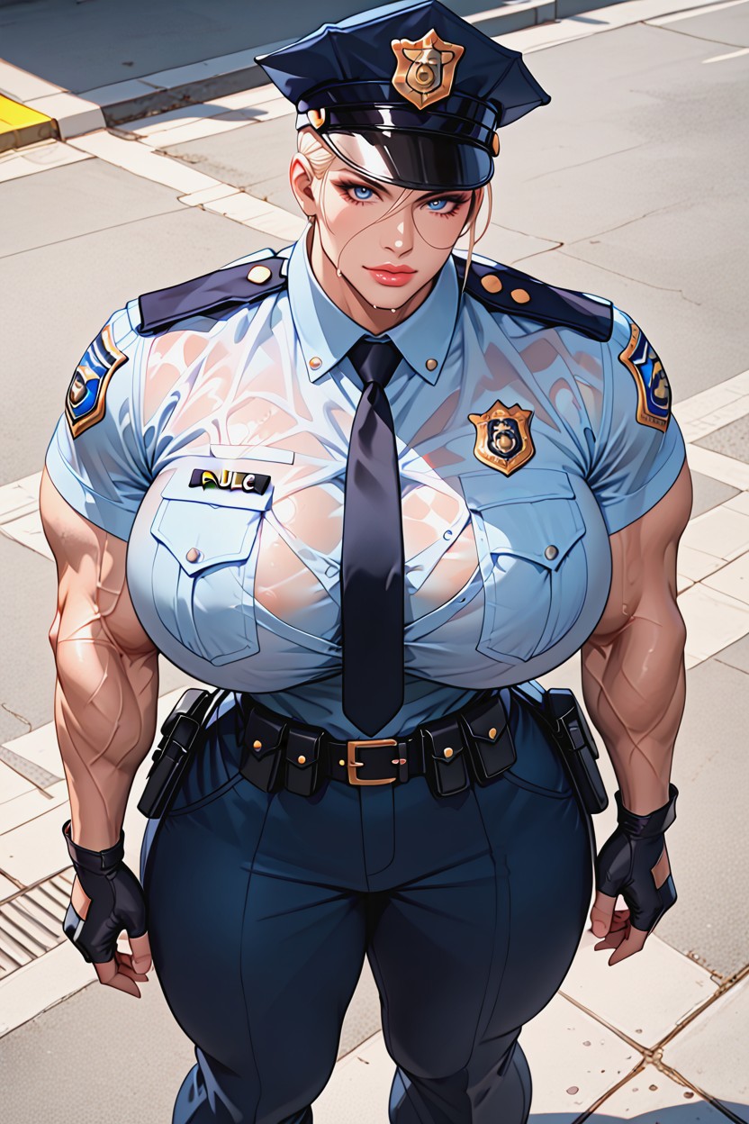 半身照, Excessive Transparent Police Uniform, Hyper Muscular AI黃片
