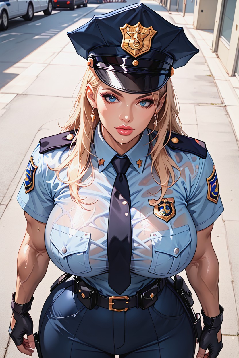 Dom, Perfect Round Model Face, Police Police Hat AIポルノ