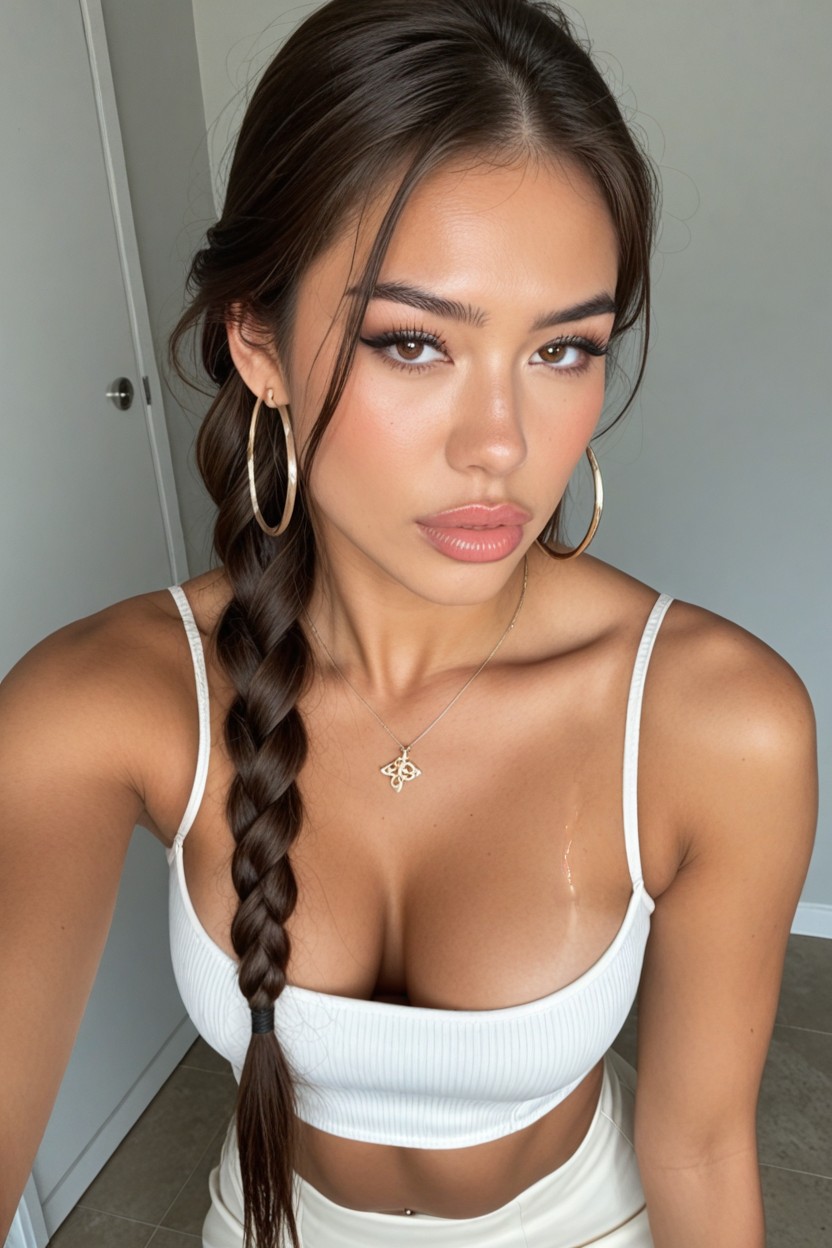 Long Le Gs, Tanned, Perky Rounded Breasts Pornografia de IA