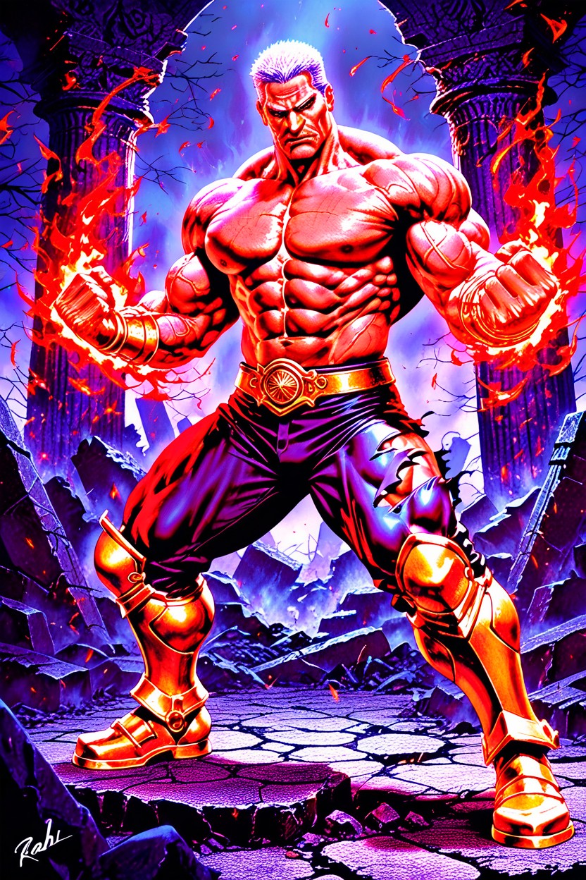 フルボディ, Outdoors, Glowing Red Fire Aura Arround His Entire AIポルノ