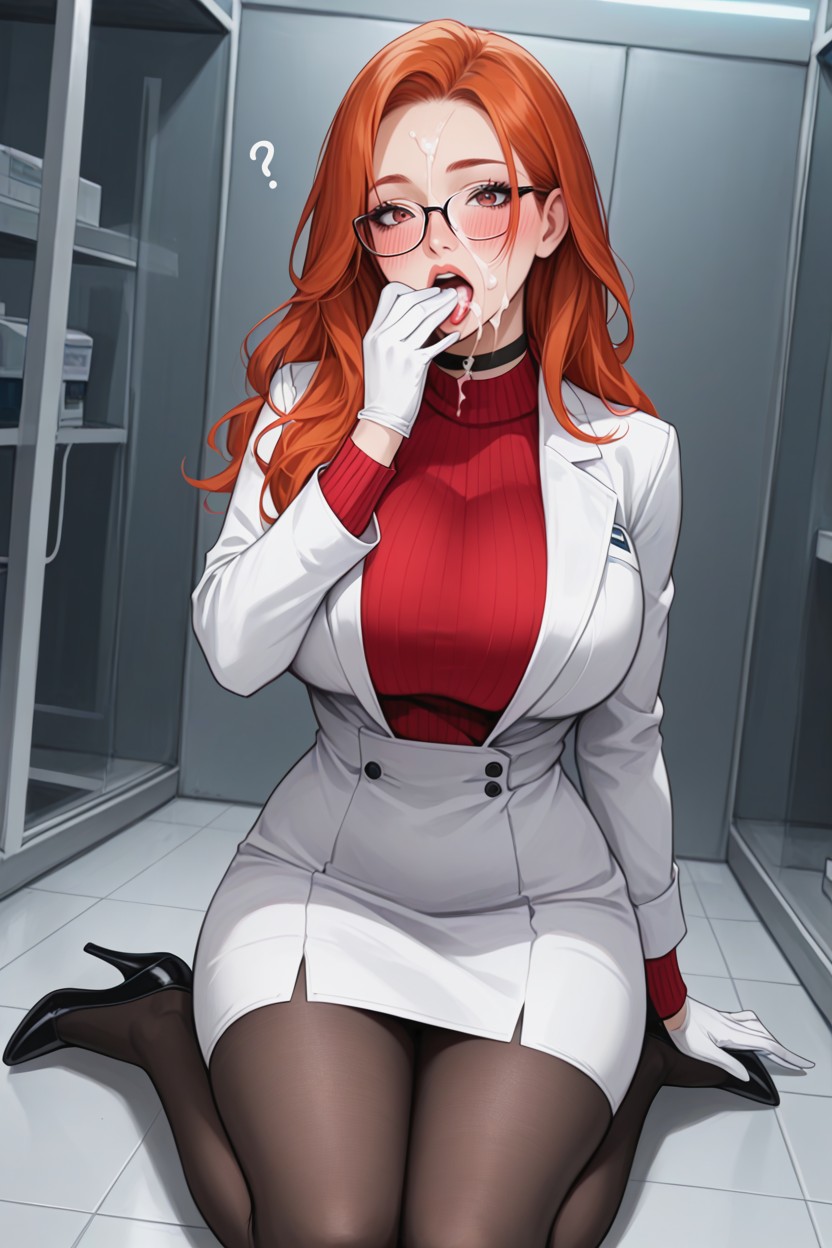Wide Open Mouth, Glasses, Ginger Long Hair AI 포르노