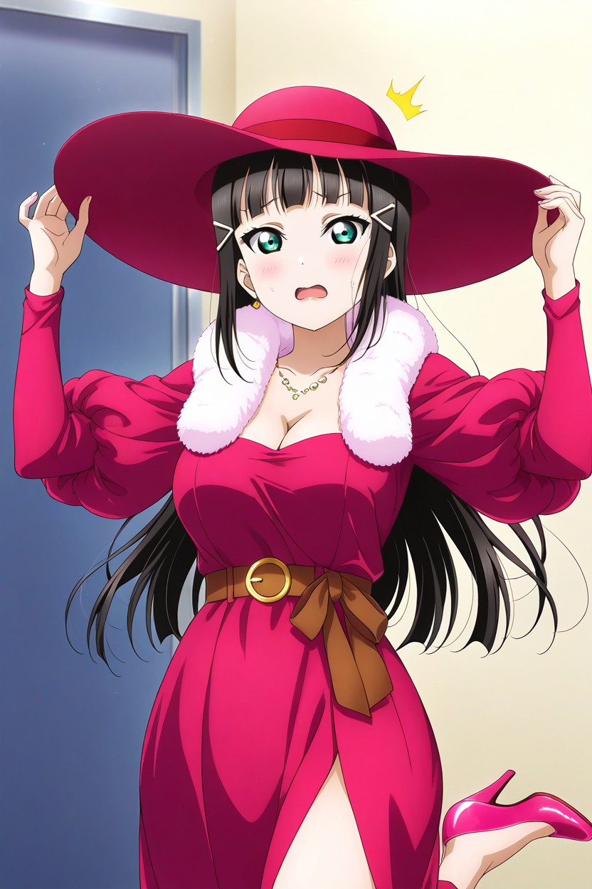 Puffy Sleeves, Cleavage, Pink Sleeves Pornografia de IA
