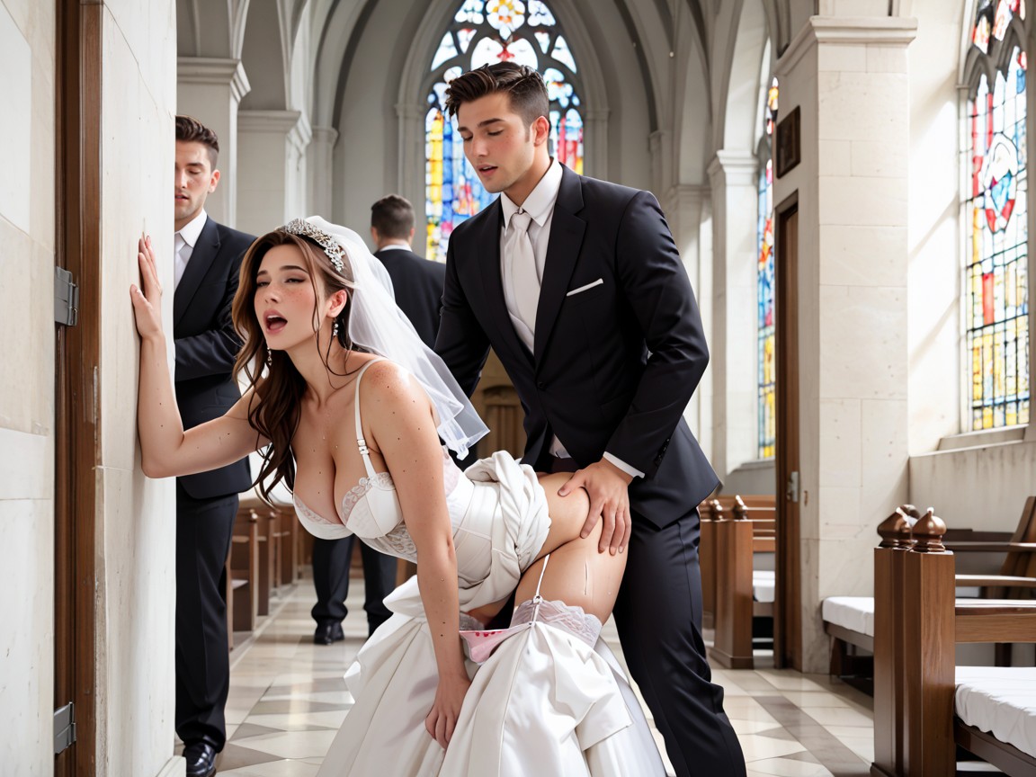 White Men Suit Jacket And Pants Pulled Down, Perfectly Round Breasts, Fit Man Marrying The Couple AI Porn