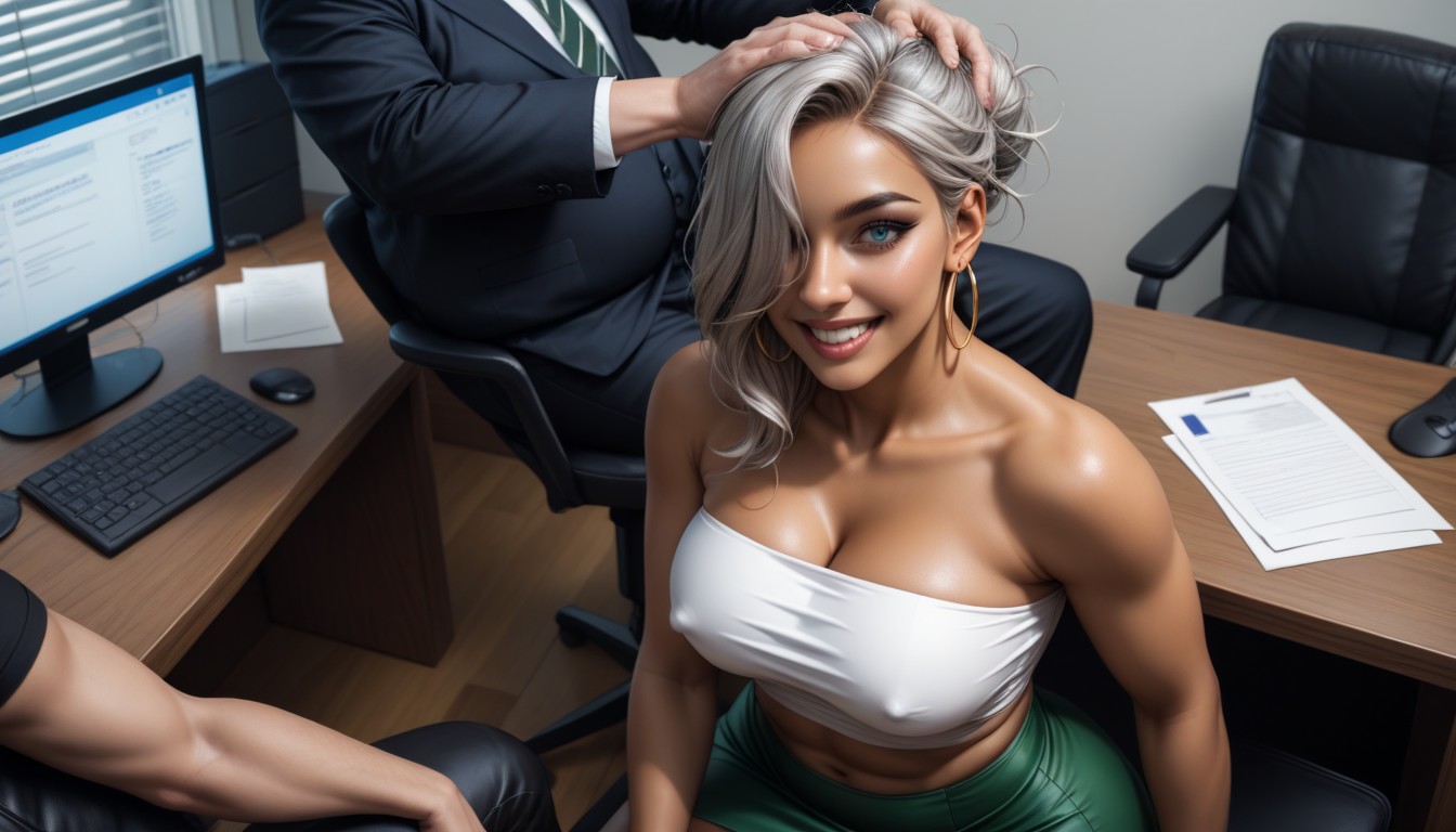 Blue Eyes, Enormous Penis, Kneeling AI Porn