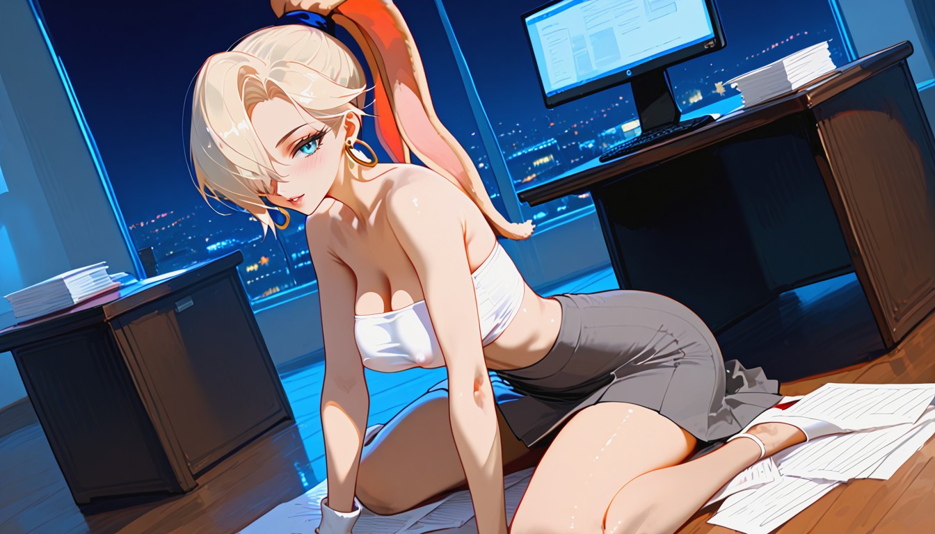 Eccentric Sexual Curves, Focus Closely On Waist, White Tube Top AI Porn