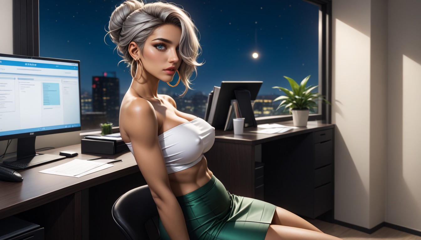 Massive Ass, Messy Hair, Hair Behind Ear AI Porn