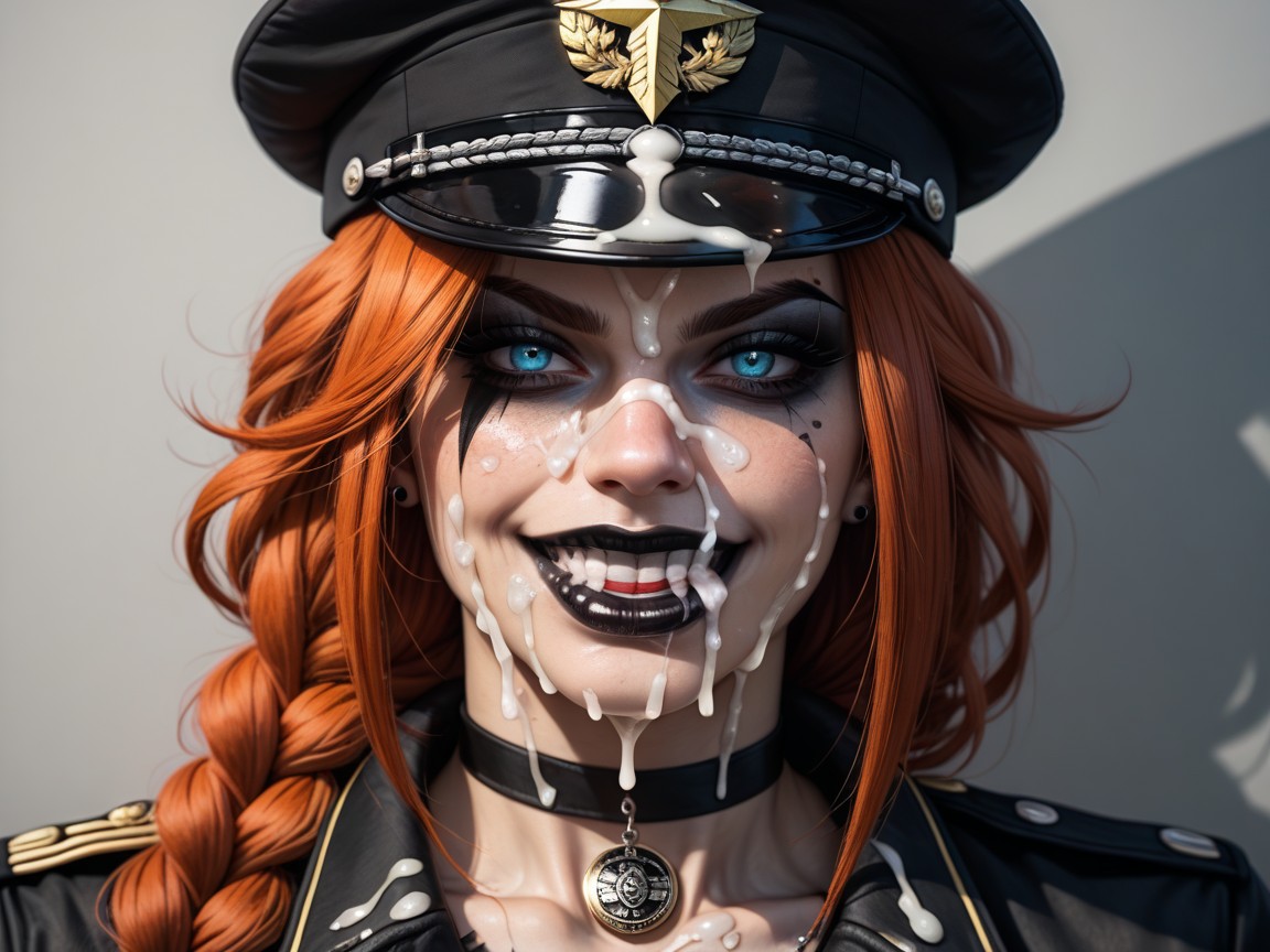 Evil Grin, Army Cap, Black Military Jacket AI Porn
