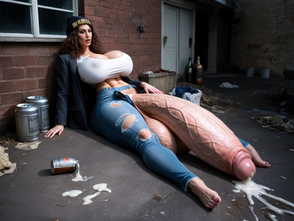 Extreme Cock Size, Sitting On The Ground Near A Can, 側躺 AI黃片