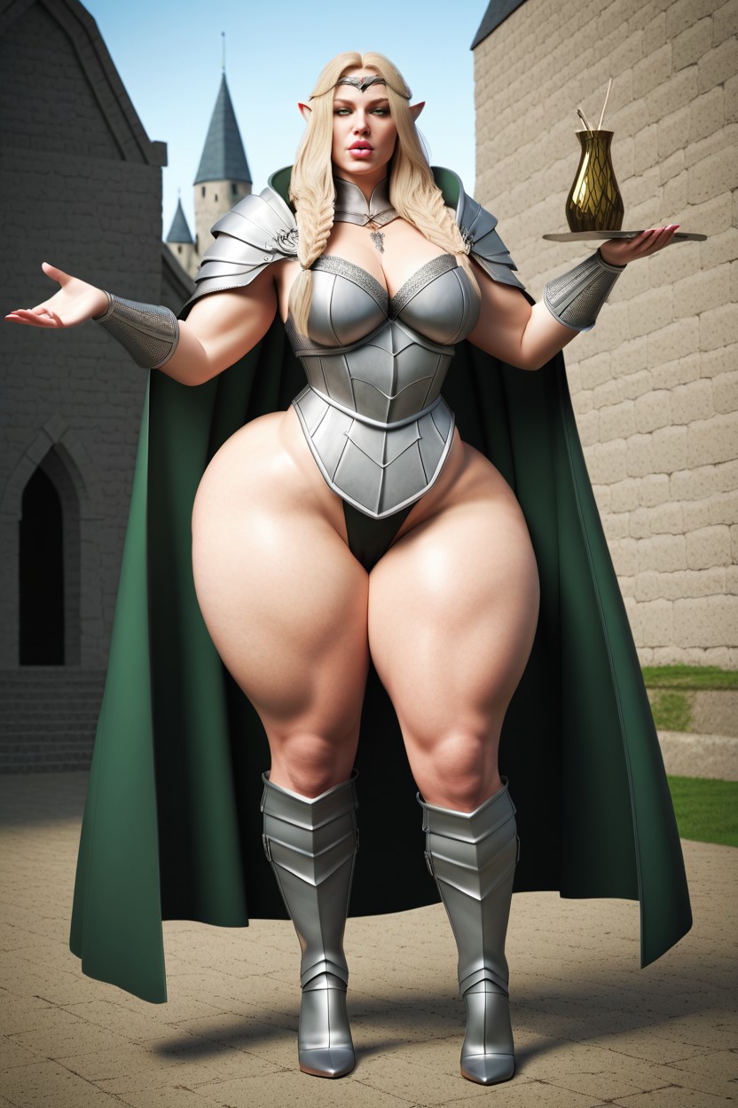 Extreme Massive Thick Round Lips, Green Cape, Massive Plump Thighs AI 포르노