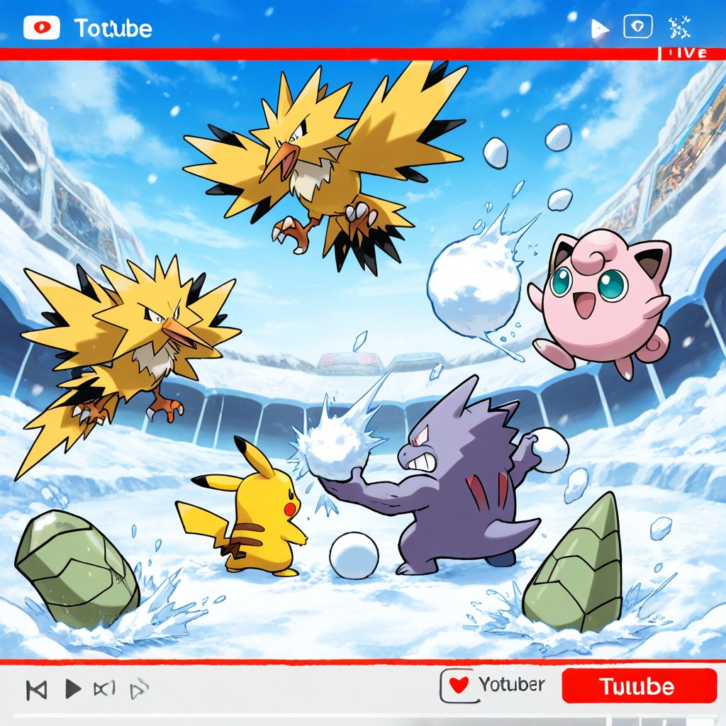 Shining Highlights And Soft Pastel Tones, Zapdos Dropping Snowballs From The Sky, Outside Porno IA