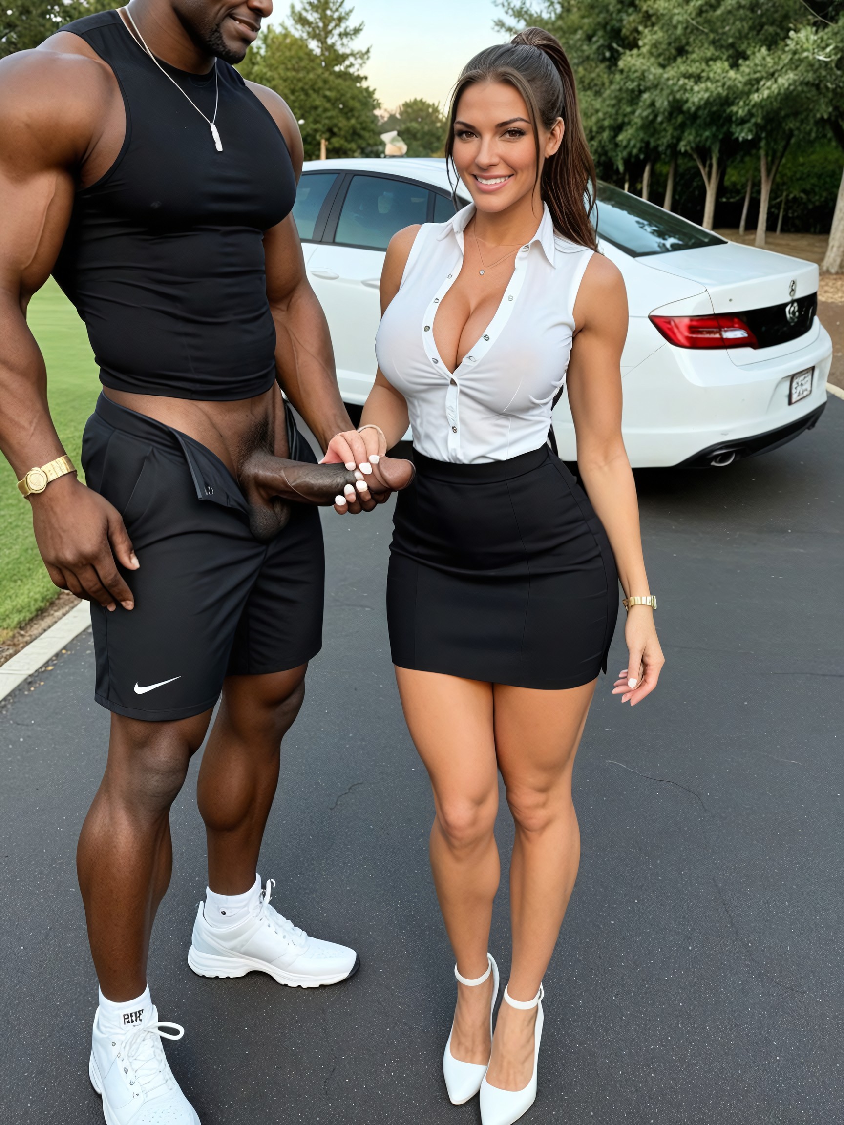 He Is Wearing Golf Caddy Uniform And Black Tennis Shoes, Unbuttoned, Hyper Colossal Monster Size Cock AI Porn