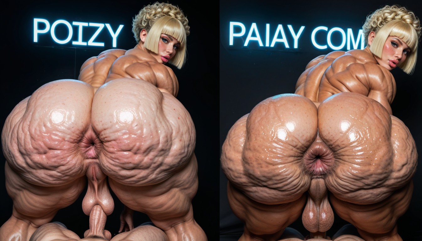 Glowing Skin, Extreme Muscle Huge Thick Butt Huge Muscle Thighs, Freckled Face AIポルノ