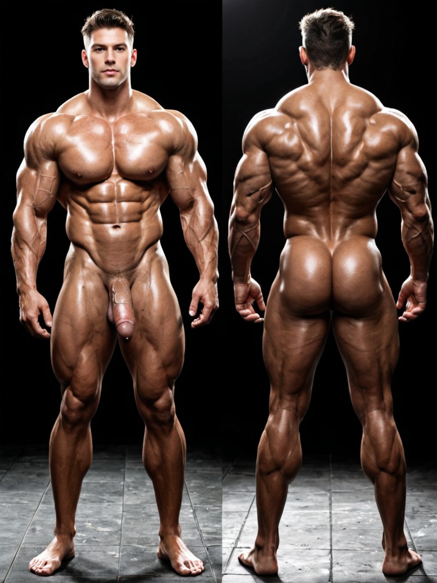 Arms At Sides, Standing, Muscular Handsome Bodybuilder Man Pornografia de IA
