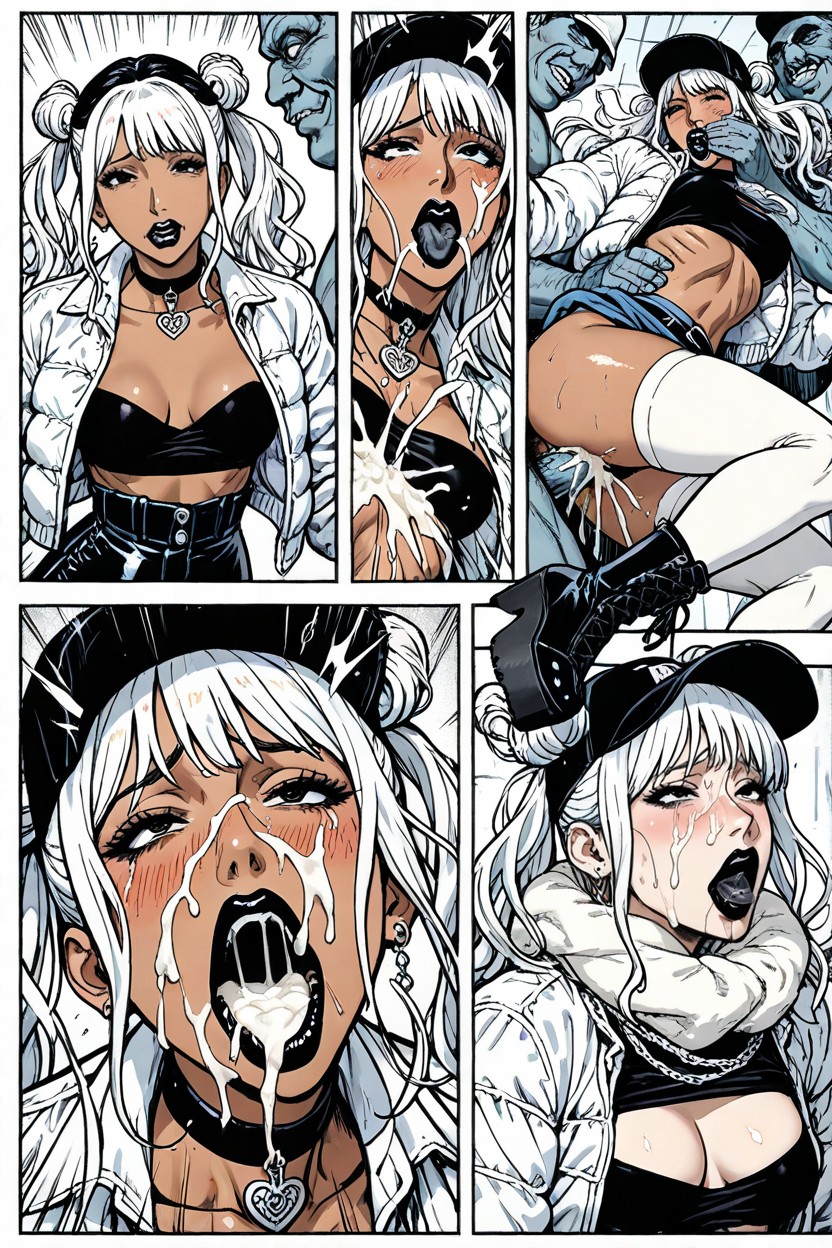 Manga Panels, Kurogyaru, Fucked By Huge Ogre Cocks Pornografia de IA