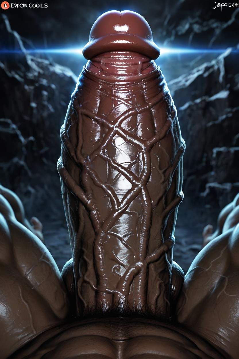 Hypersized Hyperveiny Throbbing Torpedo Penis, 1인, Front View AI 포르노