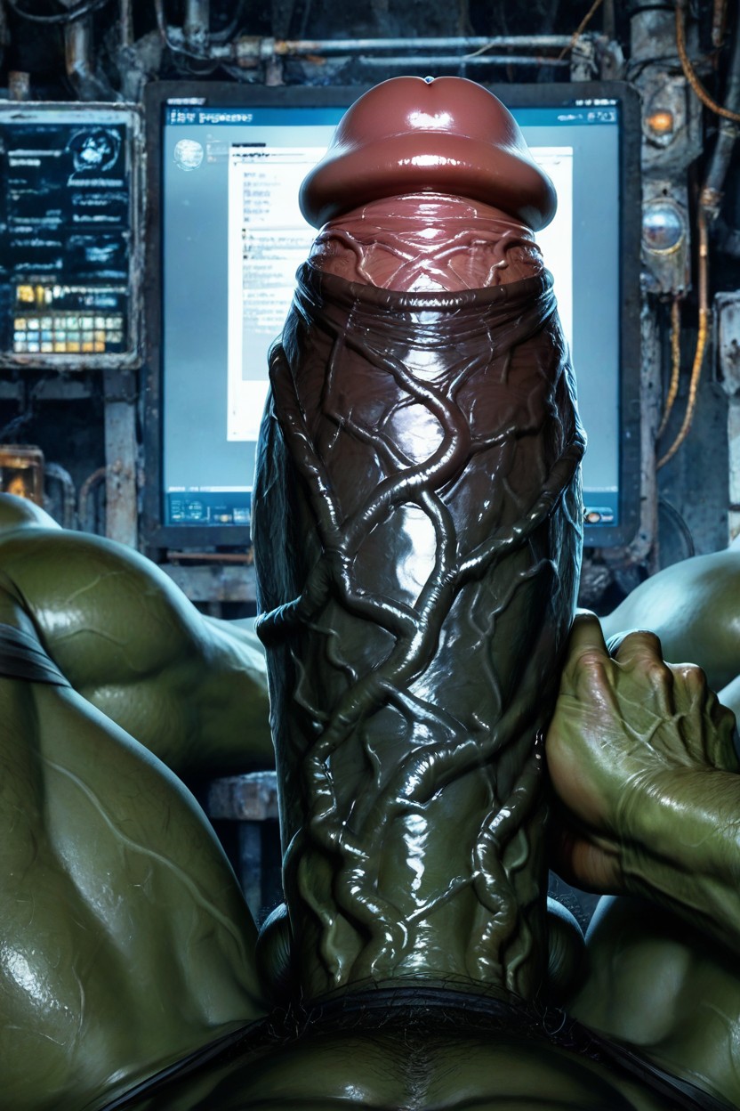 Hyper Massive Veiny Dark Goblin Torpedo Penis In Focus, Enormous Thick Juicy Erect Veiny Goblin Penis, Arching AI黃片