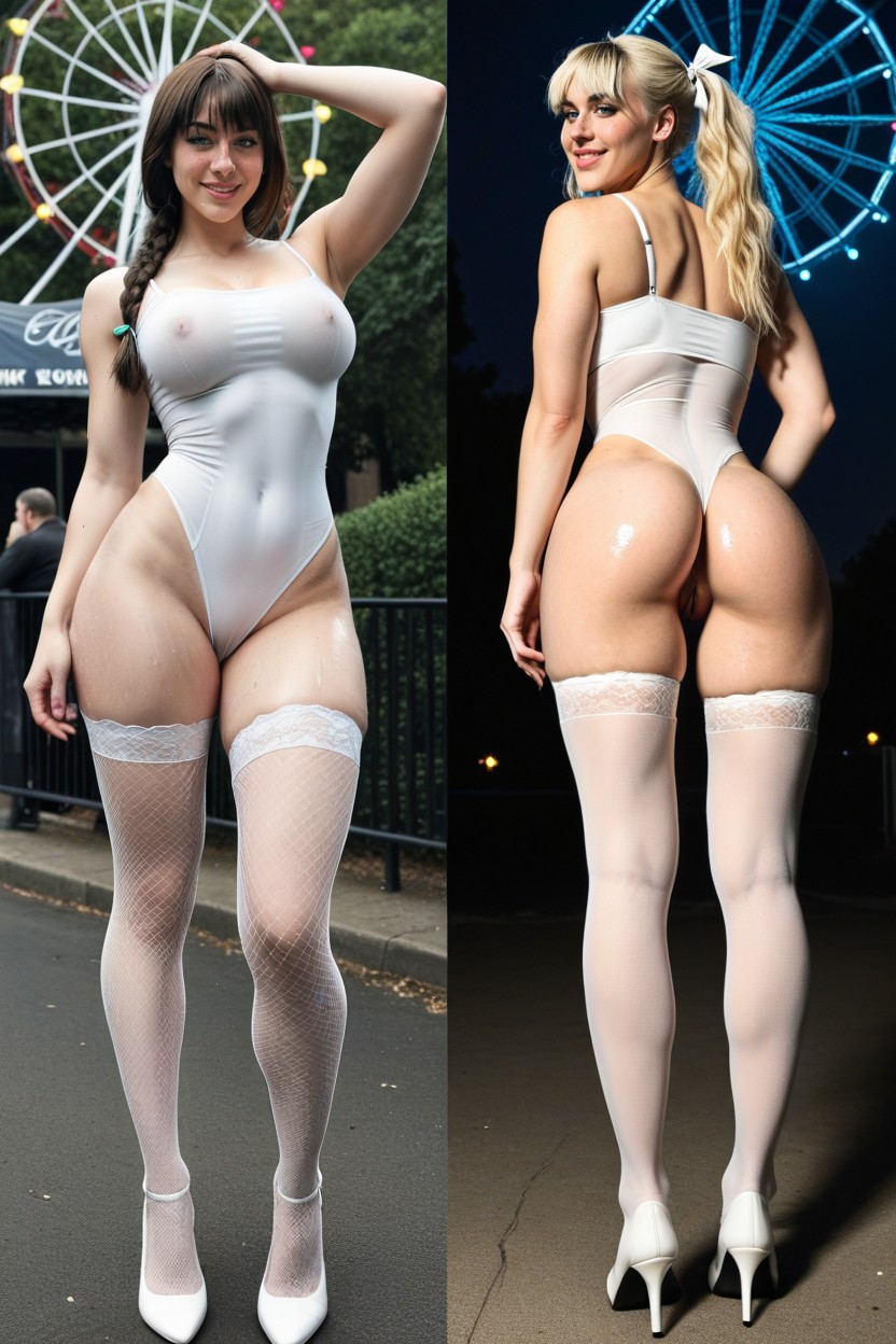 Skin Color Is Translucently White, Visible Ribs, Vista Frontal Porno IA