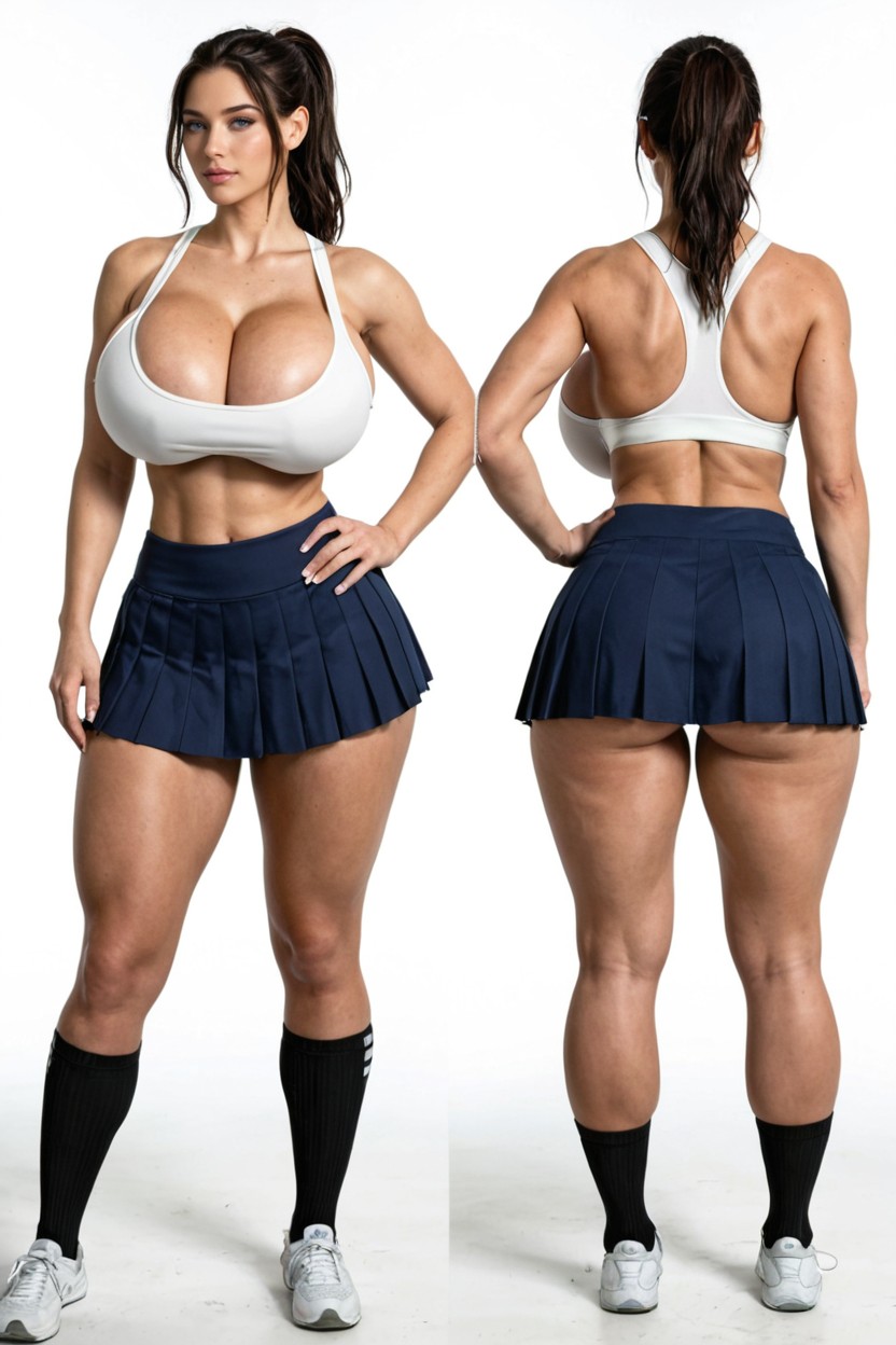 Symmetrical Pose, Tight Fitting White Sport Bra, Swedish Model AIポルノ