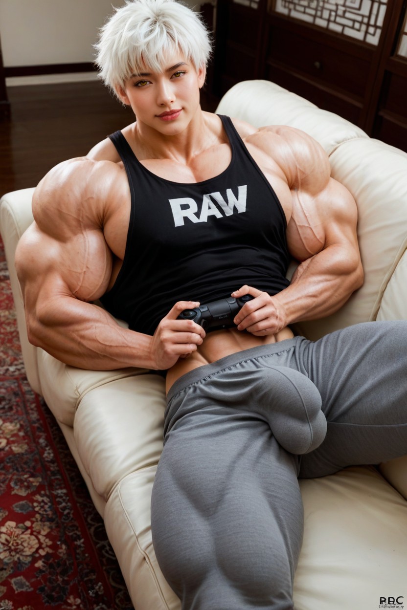 Pelo Blanco, Huge Back Muscles, Gigantic Round Pecs Porno IA