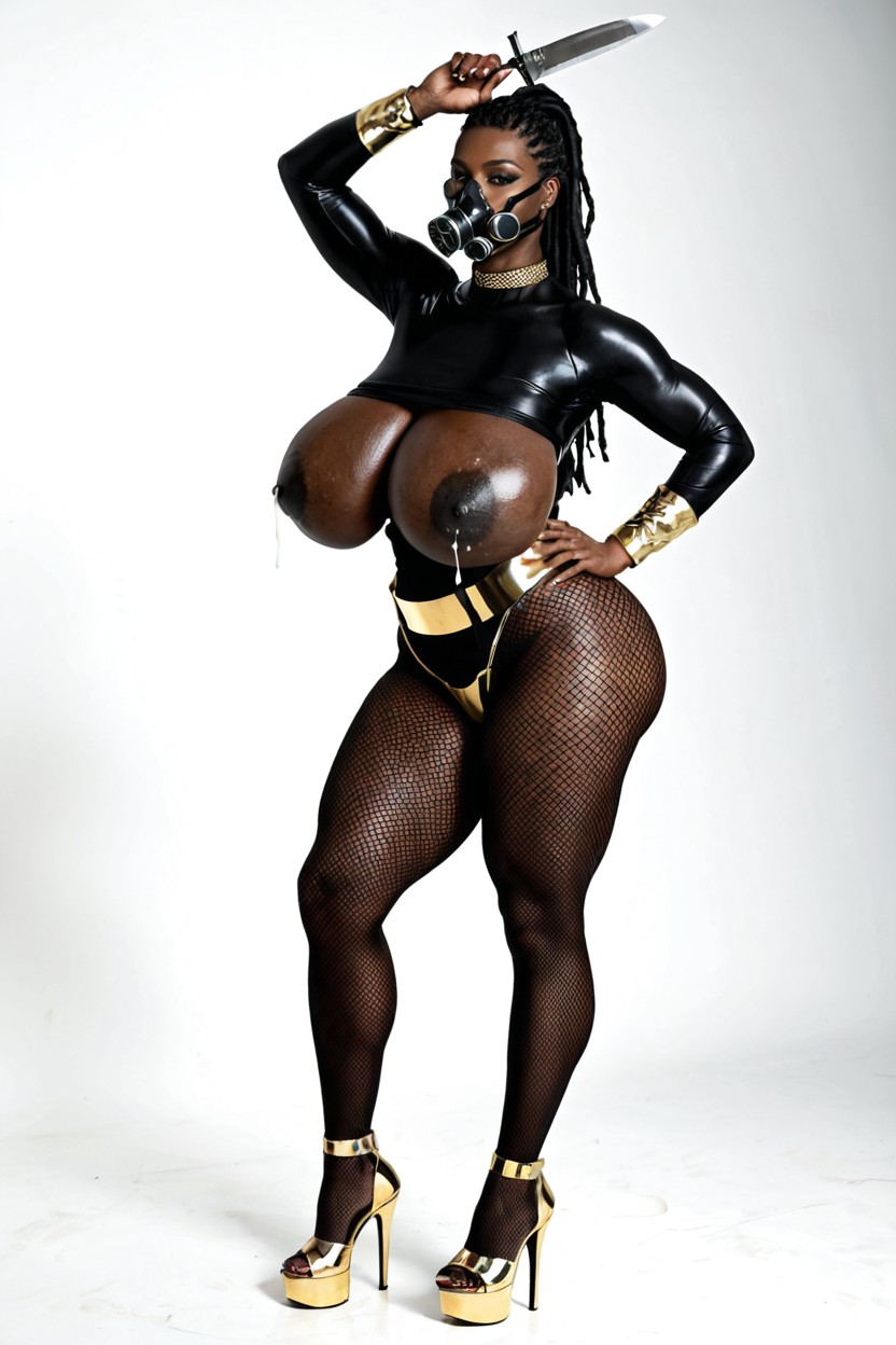 Dark Black Hair, Hyper Ass, Clear Background Pornografia de IA