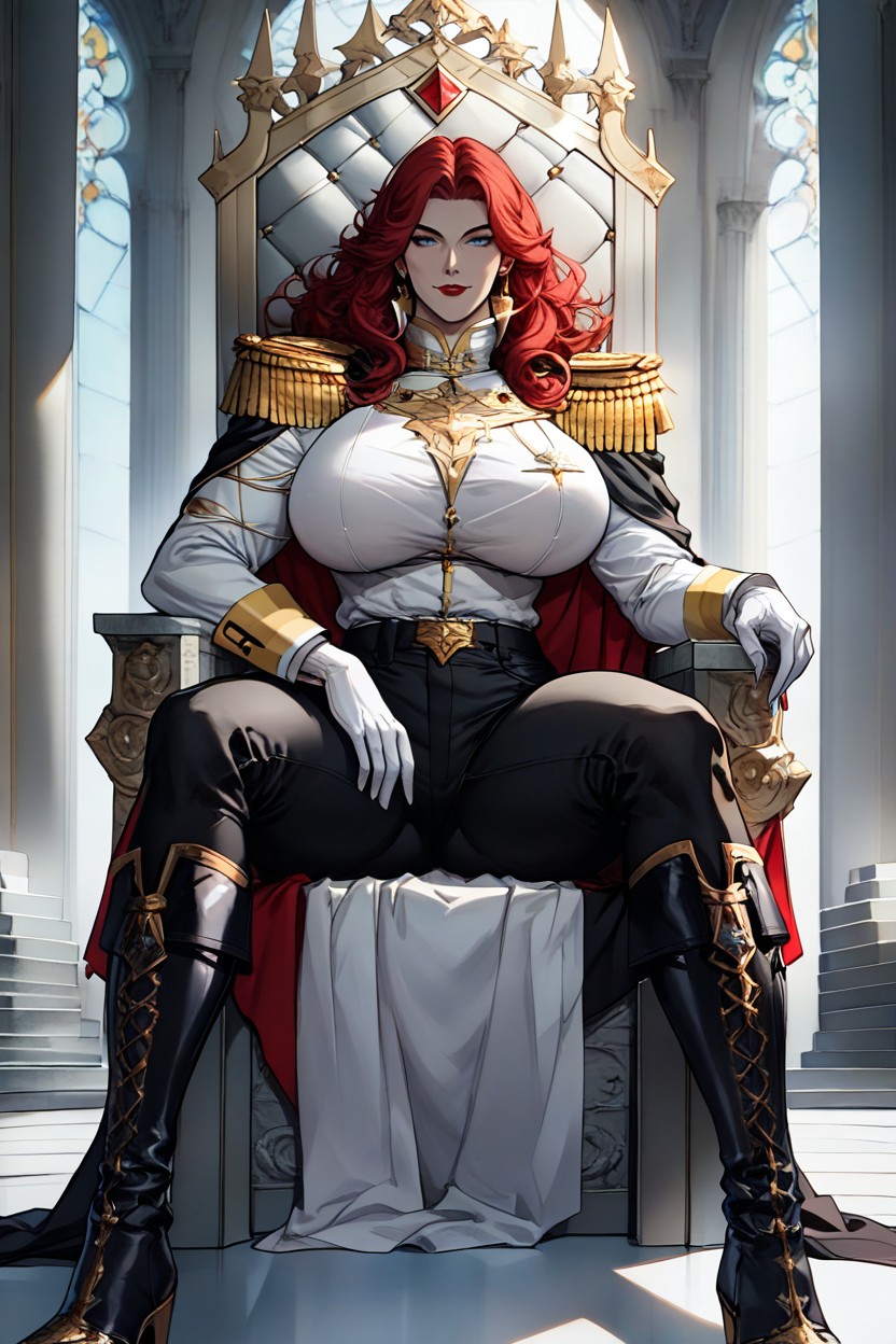 White Long Sleeve Shirt, Golden Aiguillette, Red Lipstick Porno IA
