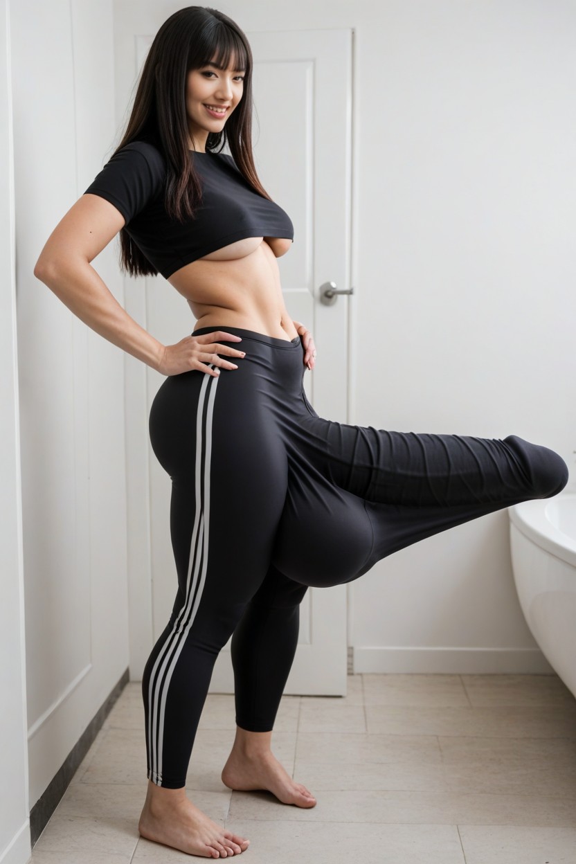 Huge Cock Bulge On Her Inner Thigh, Asian, Extreme Hyper Thick Cock Bulge AI Porn