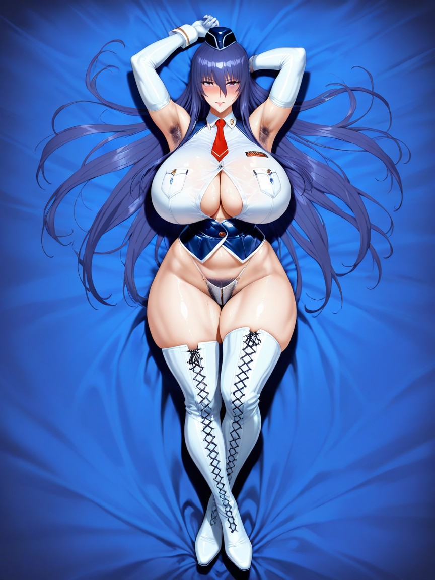 No Exposure, Pubic Hair Sticking Out From The Underwear, White Lace-up Thigh-high Boots KI Porno