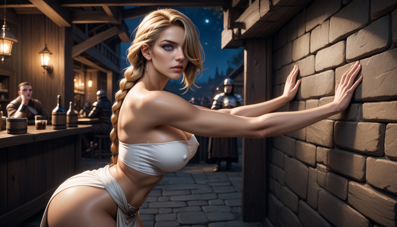 Hands On Wall, Escote, Sexy Shoulders Porno IA